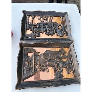 Vintage Syroco Copper Wall Plaques Maple Sugar Time Travelers Rest Set 4164 4167